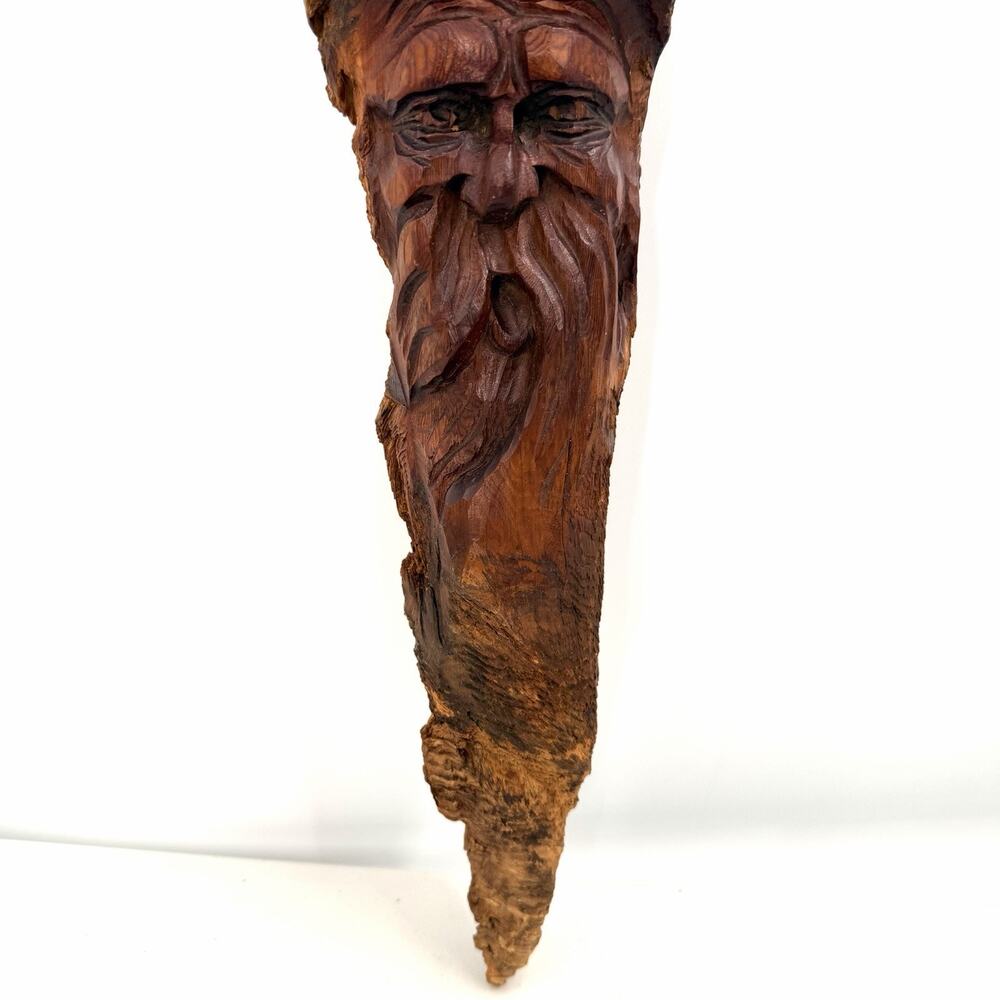 Vintage Hand Carved Folk Art Tree Bearded Man Face Tree Spirit - 20" Long - Picture 5 of 9